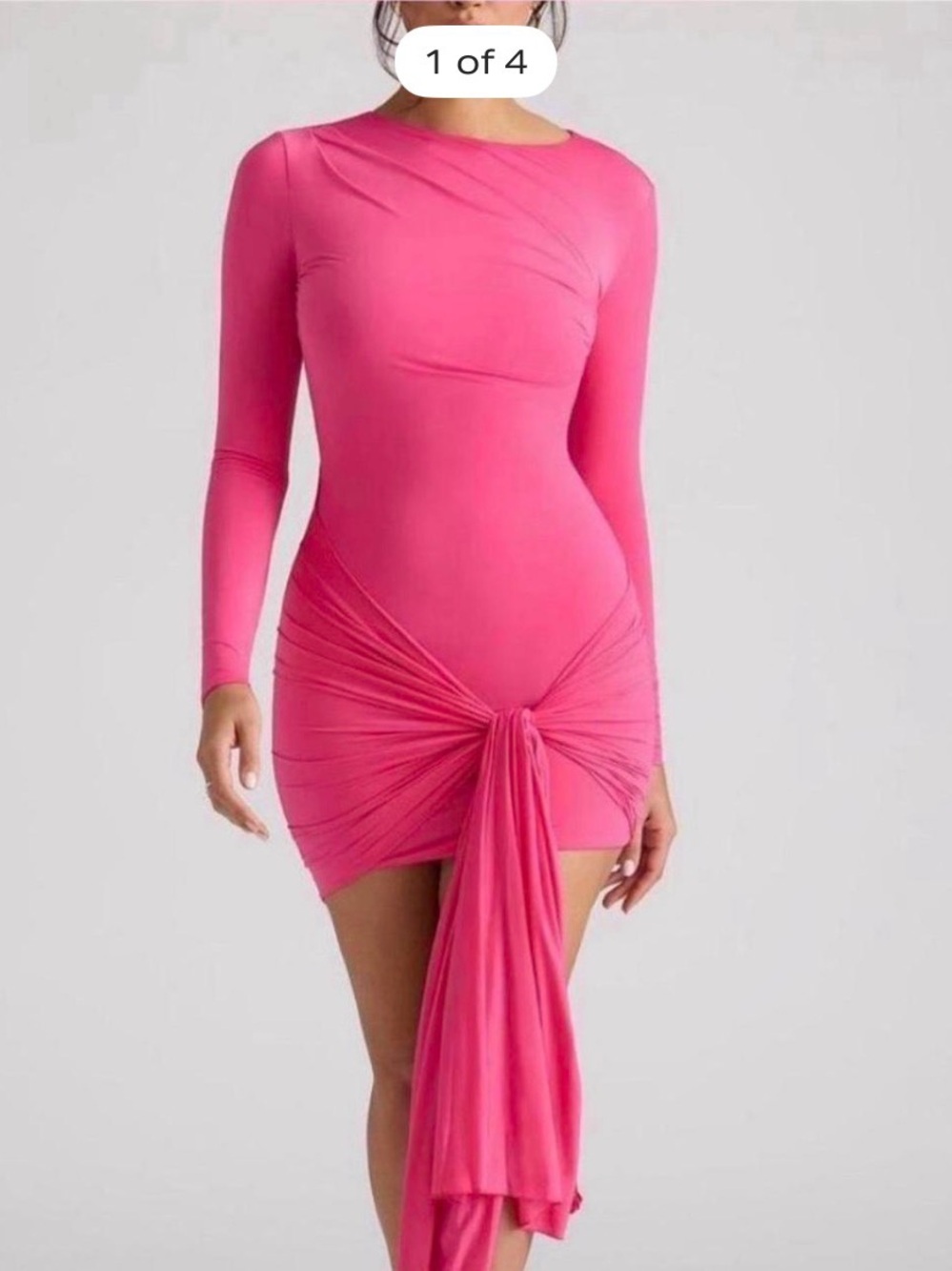 Oh Polly Hot Pink Long Sleeve Knot-Detail Mini Dress